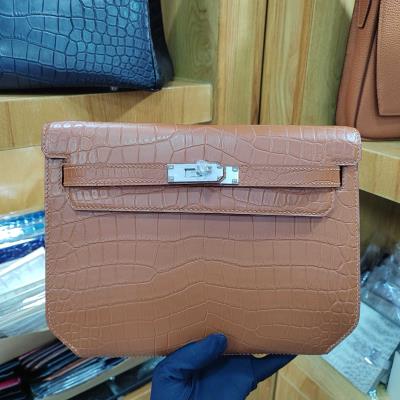 cheap quality Hermes Kelly Depeches 25 crocodile brown